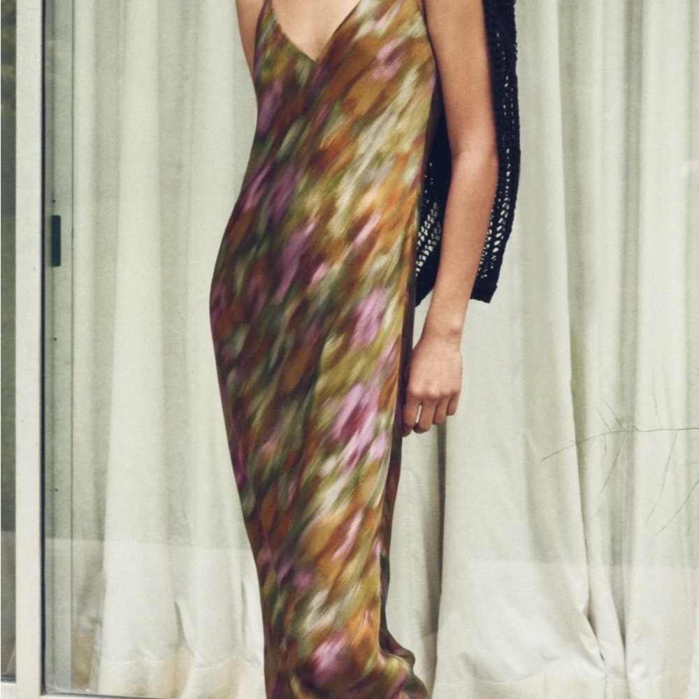 Zara Slip Dress Womens Small Tie Dye Satin Spaghetti Strap V Neck - Picture 7 of 9